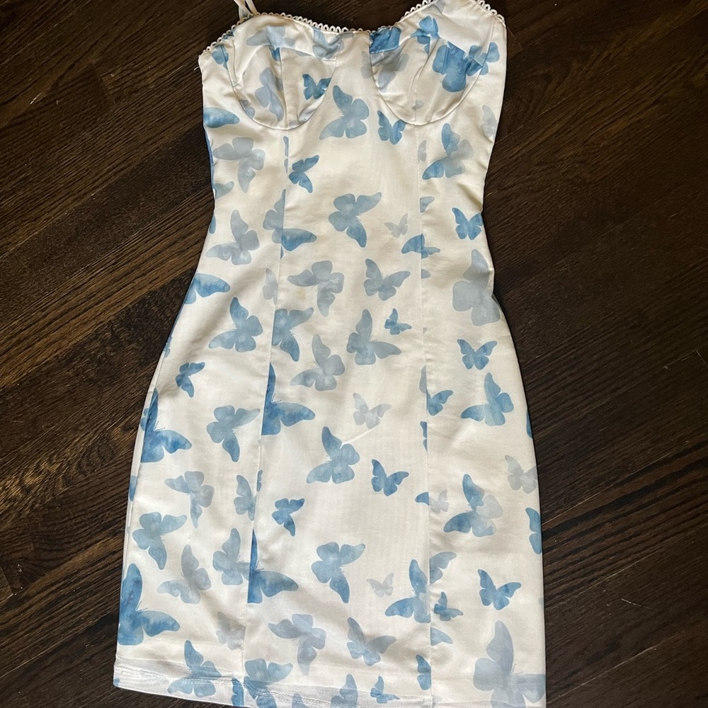 Princess Polly Blue and White Butterfly Dress